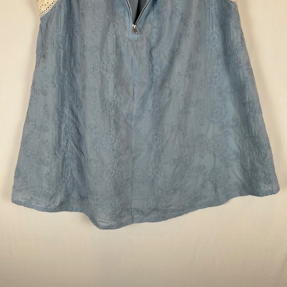 POL Blue Cream Lace Trim Sleeveless Mock Neck Peplum Top Womens Size M - Picture 11 of 11